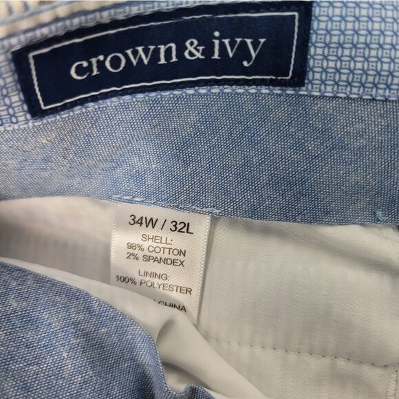 Crown & Ivy Seersucker Mens Modern Fit Pant Size 34W × 32L Blue White Striped - Picture 6 of 10